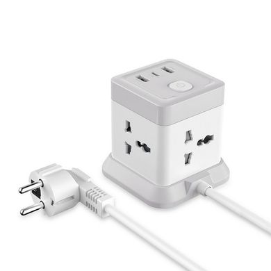 Подовжувач з USB 2 метри XO WL20 4 розеток 2USB Type-C 10A 250V White/Grey