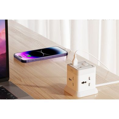 Подовжувач з USB 2 метри XO WL20 4 розеток 2USB Type-C 10A 250V White/Grey