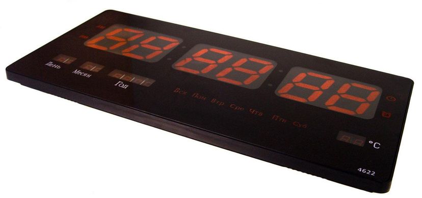 Настенные часы электронные LED CW 4622 с красной подсветкой, черные