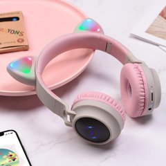 Наушники гарнитура Bluetooth HOCO Cheerful Cat ear W27, серые с розовым