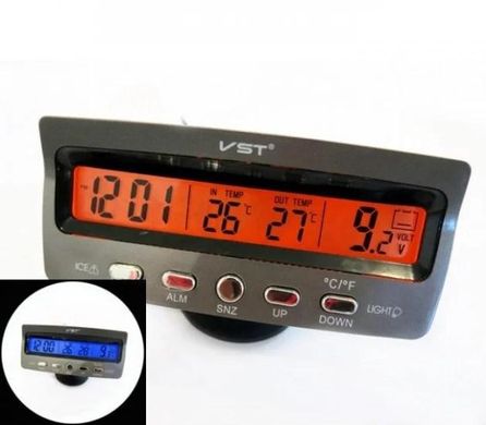 Автомобільний годинник з термометром і вольтметром VST 7045V, з підсвічуванням