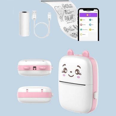 Мини принтер для печати фото с телефона Cat Ears 8499 White/Pink