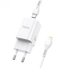 Зарядное устройство HOCO Type-C to Lightning cable Bright charger set N13 1USB/1Type-C, QC/PD, 20W, 3A white