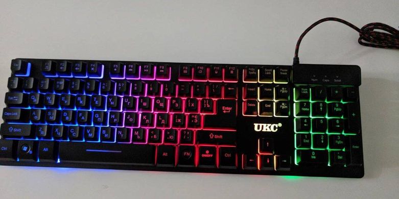 Клавиатура с подсветкой USB проводная UKC ZYG 800, мембранная, черная