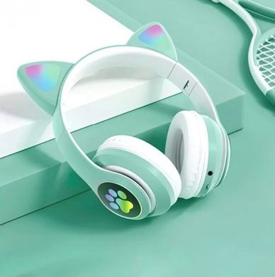 Наушники беспроводные Bluetooth Cat Ear VZV-23M с подсветкой, мятные