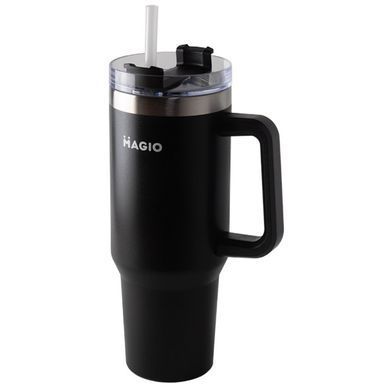 Термокухоль з ручкою та соломинкою MAGIO MG-1087 1200 мл black