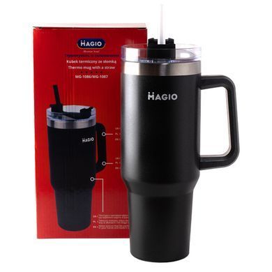 Термокухоль з ручкою та соломинкою MAGIO MG-1087 1200 мл black