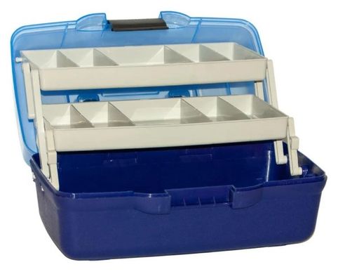 Рыболовный ящик для снастей MHZ AQT-1702T двухъярусный, прозрачная крышка, 30.5х18.5х15 см, синий