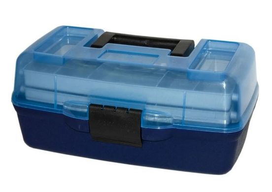 Рыболовный ящик для снастей MHZ AQT-1702T двухъярусный, прозрачная крышка, 30.5х18.5х15 см, синий