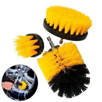 Набор щеток на шуруповерт и дрель для чистки автомобиля 3 шт Yellow