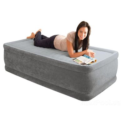 Надувная кровать велюровая Intex 64412 с электронасосом 191х99х46 см