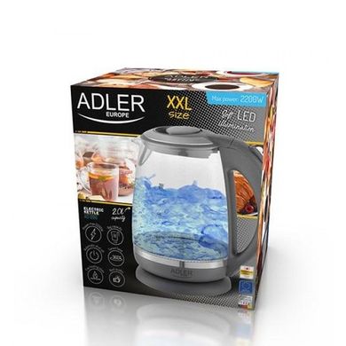 Чайник стеклянный электрический 2 л Adler AD 1286 серый