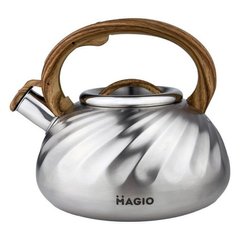 Чайник для плити зі свистком 3л MAGIO MG-1194 Steel/Wood