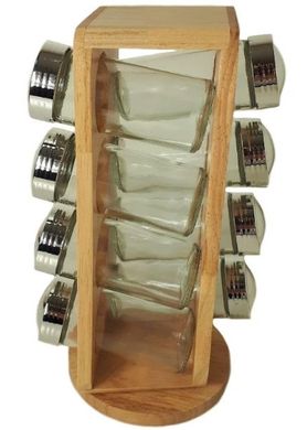 Набір для спецій Stenson MS-0371 Woody, дерев'яна обертається підставка, 8 скляних ємностей