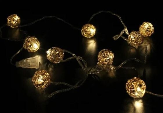 Гирлянда светодиодная шары Xmas Golden Ball WW-1, 10 LED-ламп, 2 м, коннектор, желтый свет