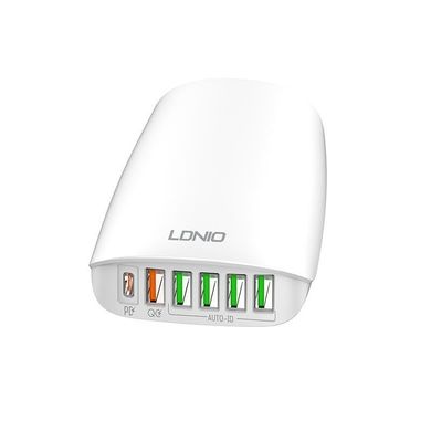 USB зарядний пристрій Ldnio A6573C 5USB Type-C PD65W QC3.0 White