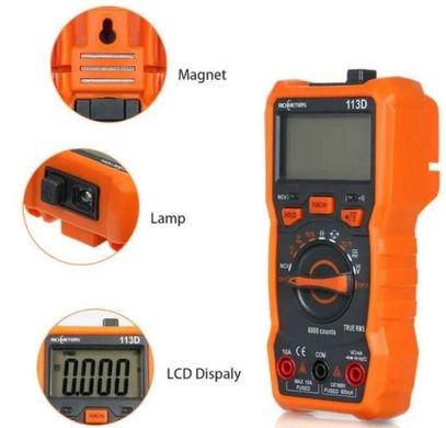 Цифровой мультиметр, тестер Richmeters 113D, ЖК-дисплей с подсветкой, оранжевый с серым