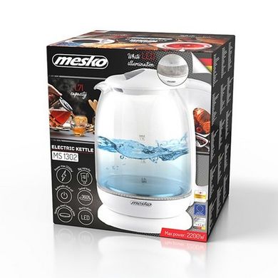 Чайник електричний скляний 1.7 л Mesko MS 1302w White