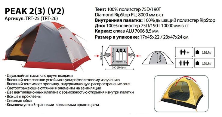 Палатка туристическая двухместная Tramp Peak 2 V2 TRT-025
