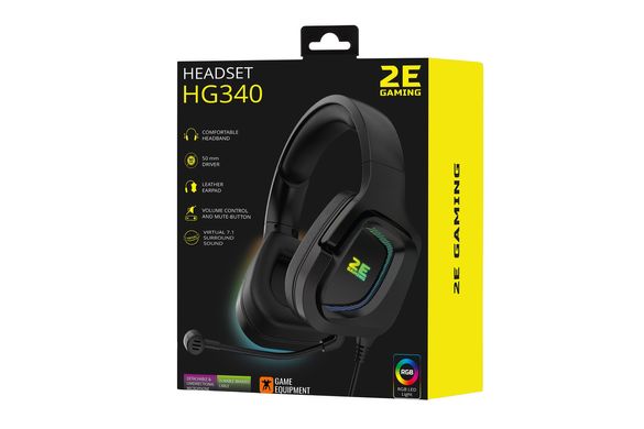 Дротові навушники ігрові 2E Gaming HG340, 7.1 USB-A RGB 2м чорні