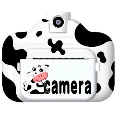 Фотокамера дитяча з миттєвим друком знімків (корівка) Wi Fi 8019 Біло-чорна