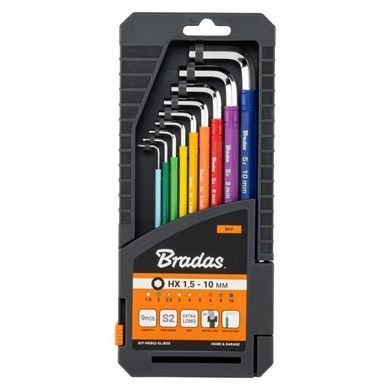Набір шестигранних ключів Bradas DIY-HKB62-EL/BOX кулястий наконечник HX 1,5-10 мм 9 шт.