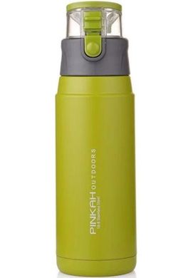 Спортивна пляшка-термос Pinkah PJ-3504, 650 мл, з ручкою, зелена з сірим