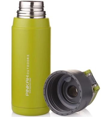 Спортивна пляшка-термос Pinkah PJ-3504, 650 мл, з ручкою, зелена з сірим
