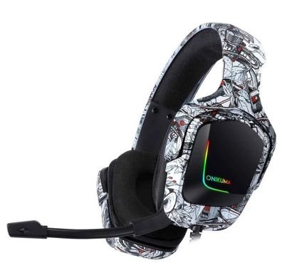 Провідні ігрові навушники ONIKUMA Gaming LED K20 з мікрофоном, сірий камуфляж