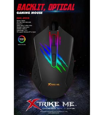 Мишка ігрова дротова XTRIKE ME Gaming Backlight GM-203, чорна з підсвічуванням