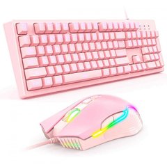 Комплект проводная игровая клавиатура и мышь ONIKUMA G25 CW905, Pink