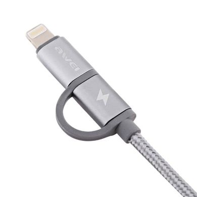 Кабель 2 в 1 lightning і Micro USB Awei CL-930C, grey