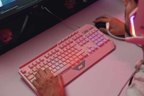 Игровая клавиатура проводная 2E Gaming KG315 USB-A EN/RU RGB розовая