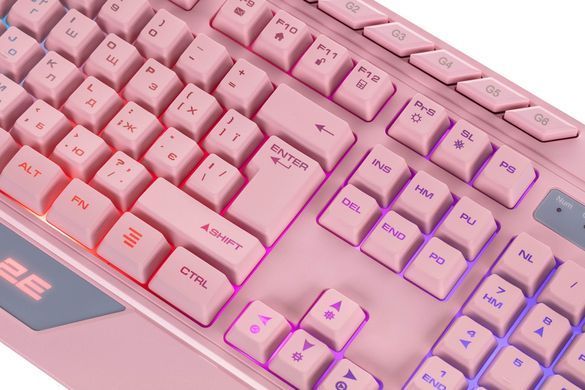 Игровая клавиатура проводная 2E Gaming KG315 USB-A EN/RU RGB розовая