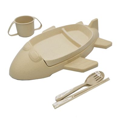 Набор посуды для ребенка Stenson R87745 "Самолет", из пшеничной шелухи, 6 предметов, бежевый