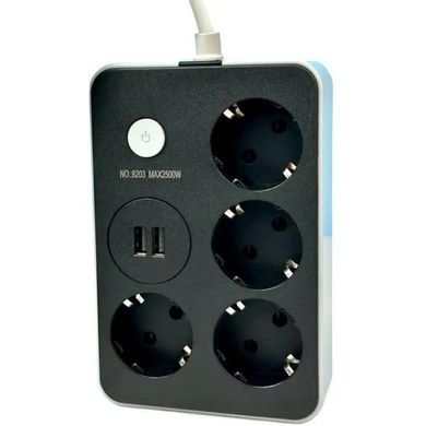 Удлинитель с USB Power Socket 8203 2USB на 4 розетки 2 м Black