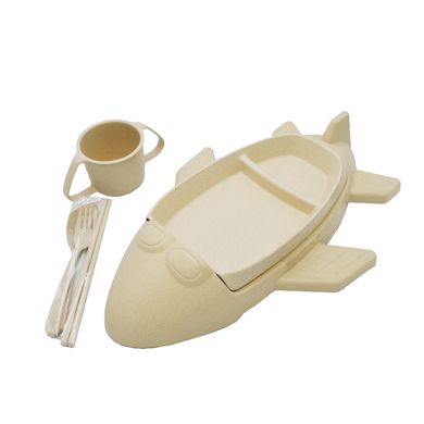 Набір посуду для дитини Stenson R87745 "Літак", з пшеничного лушпиння, 6 предметів, бежевий