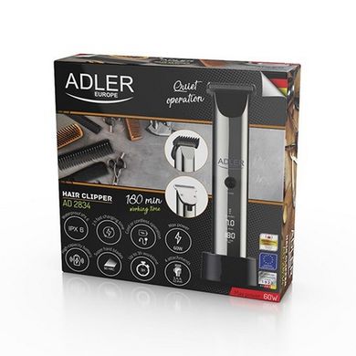 Машинка для стрижки волосся бездротова з дисплеєм Adler AD 2834 срібляста