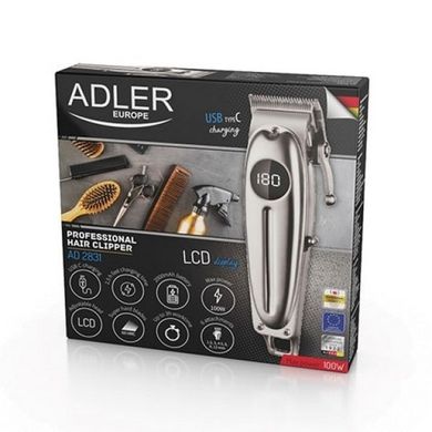 Машинка для стрижки на акумуляторі Adler AD 2831 з дисплеєм срібляста