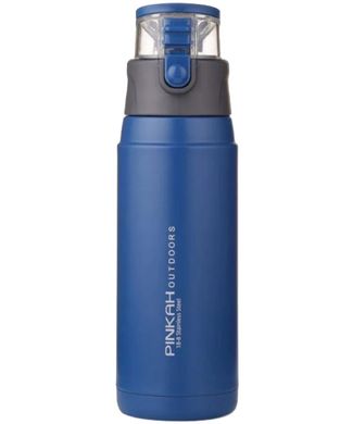 Пляшка-термос для спорту Pinkah PJ-3504, 650 мл, з ручкою, синя з сірим